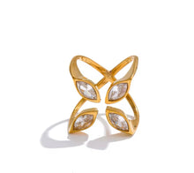 Load image into Gallery viewer, Alexis Gold Plated Four-petal Cubic Zirconia ring