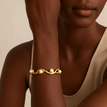 Load image into Gallery viewer, Awa Gold Freshwater Pearl Geometric Cuff  Bracelet - Nature Inspired Elegant Jewelry