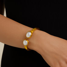 Load image into Gallery viewer, Aza Gold Freshwater Pearl Geometric Cuff  Bracelet - Nature Inspired Elegant Jewelry
