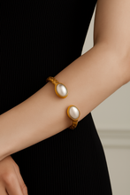 Load image into Gallery viewer, Aza Gold Freshwater Pearl Geometric Cuff  Bracelet - Nature Inspired Elegant Jewelry