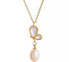 Load image into Gallery viewer, Erika 18K Gold Shaped Geometric Butterfly Mother of Pearl Necklace