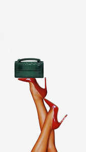 Forrest Green Embossed Vegan Leather Double-Purse Crossbody Bag