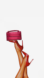 (Pre-order)Bright Pink  Embossed Vegan Leather Double-Purse Crossbody Bag