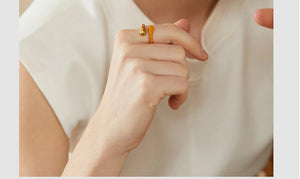 Lora Gold Plated Ring Orange handpainted with adjustable opening