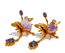 Load image into Gallery viewer, Limited edition Dade Purple Natural Stone Butterfly Gold Earrings