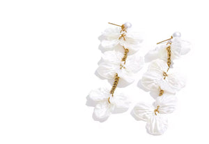 Tiff Resin Flower Long Drop Earrings - Elegant Stainless Steel with Imitation Pearls