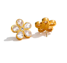 Charger l&#39;image dans la galerie, Monis Cubic Zirconia Flower Golden Stud Earrings: