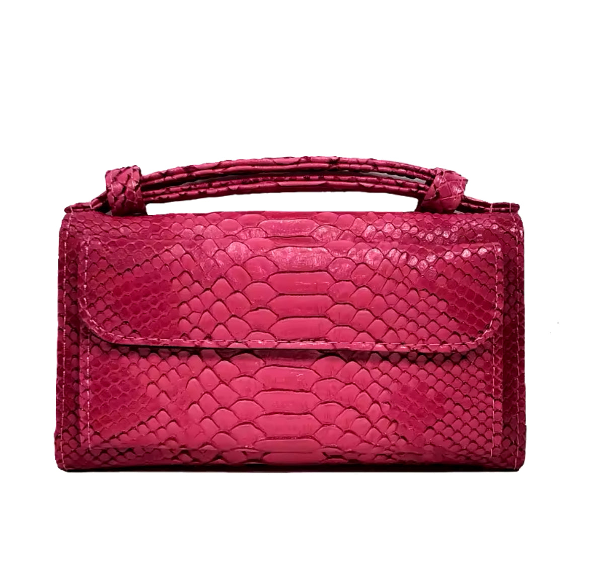 (Pre-order)Bright Pink  Embossed Vegan Leather Double-Purse Crossbody Bag