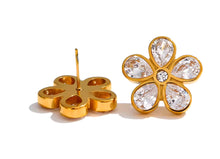 Charger l&#39;image dans la galerie, Monis Cubic Zirconia Flower Golden Stud Earrings: