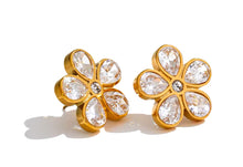 Charger l&#39;image dans la galerie, Monis Cubic Zirconia Flower Golden Stud Earrings: