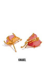 Kejie Stainless Steel Cast Sweet Pink Resin Heart Stud Earrings