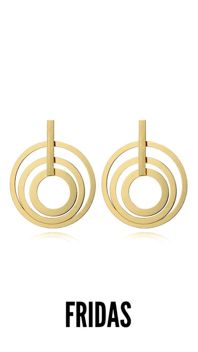 Kahlos Gold Tripled Round Pendant Earrings