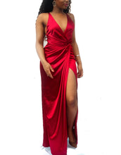 Load image into Gallery viewer, Beenouch Red Satin Twist Front Wrap Dress