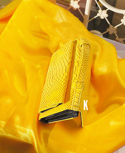 (Pre-order) Yellow Embossed Vegan Leather Double-Purse Crossbody Bag