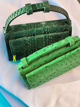 Load image into Gallery viewer, Forrest Green Embossed Vegan Leather Double-Purse Crossbody Bag