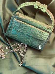 Forrest Green Embossed Vegan Leather Double-Purse Crossbody Bag
