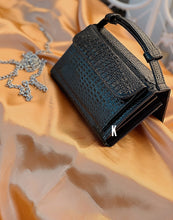 Load image into Gallery viewer, (Pre-order) Black Embossed Vegan Leather Double-Purse Crossbody Bag