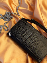 Charger l&#39;image dans la galerie, (Pre-order) Black Embossed Vegan Leather Double-Purse Crossbody Bag