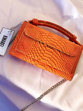 Load image into Gallery viewer, (Pre-order) Orange Embossed Vegan Leather Double-Purse Crossbody Bag