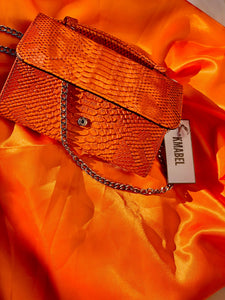 (Pre-order) Orange Embossed Vegan Leather Double-Purse Crossbody Bag