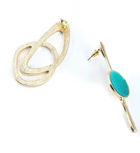 Load image into Gallery viewer, Mairhea Asymmetrical Gold Turquoise Green Toned Earrings (Lead/Nickel -Free)