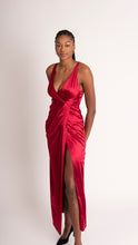 Load image into Gallery viewer, Beenouch Red Satin Twist Front Wrap Dress