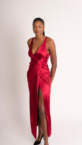 Beenouch Red Satin Twist Front Wrap Dress