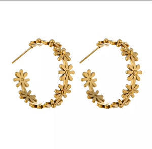 Stacey Gold Plated Flower Stud Hoop Earrings