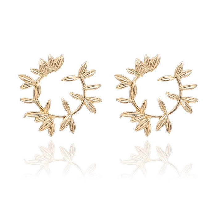 Nkungi Gold Round Shape Leaf Earrings