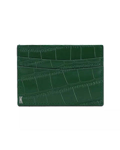 (Made-to-order) Deep Forrest Green Croc Embossed Vegan Leather Card Case