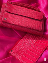 Load image into Gallery viewer, (Pre-order)Bright Pink  Embossed Vegan Leather Double-Purse Crossbody Bag