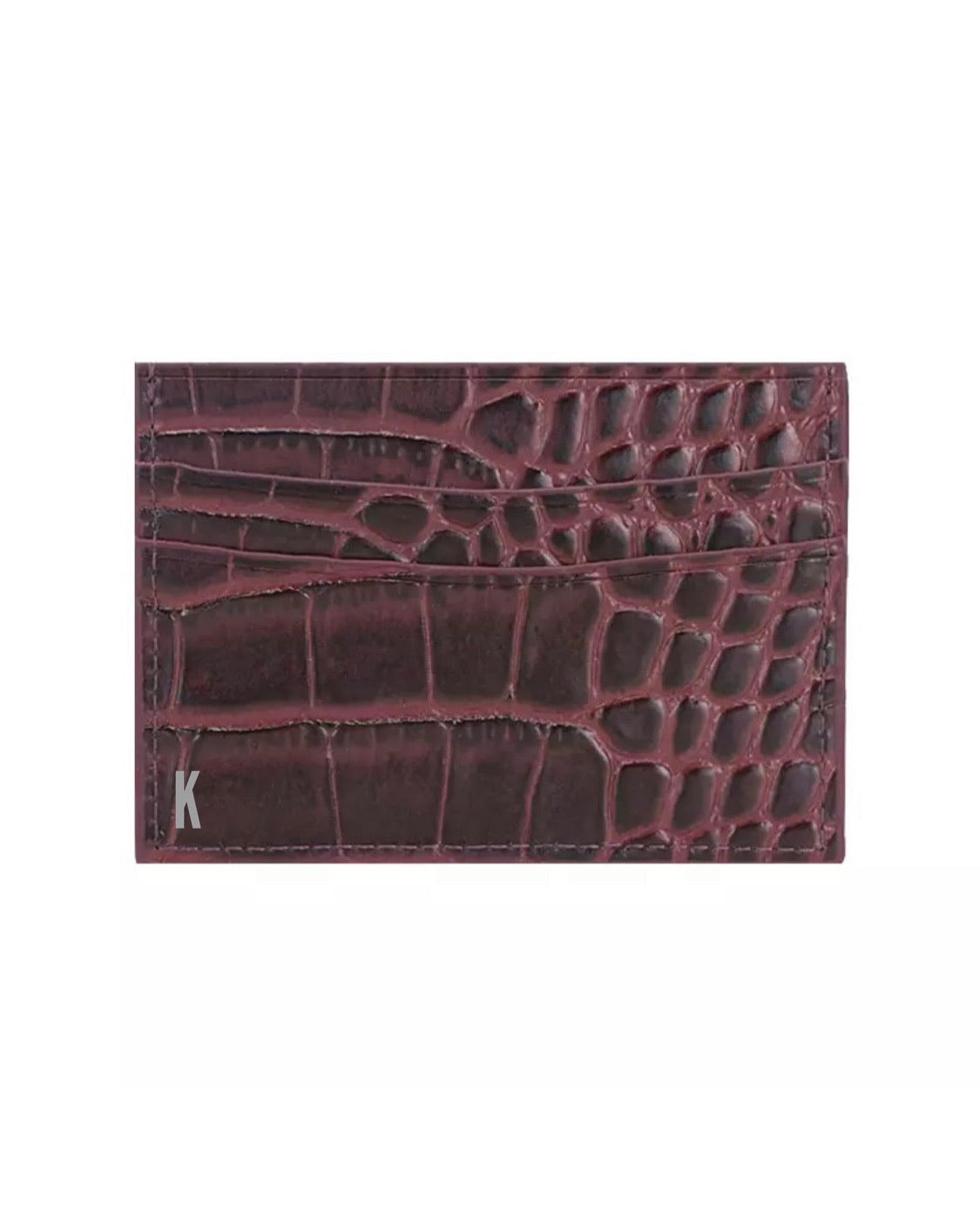 (Made-to-order) Deep Bordeaux Croc  Embossed Vegan Leather Card Case
