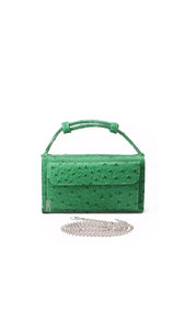 Ostrich Green Embossed Vegan Leather Double-Purse Crossbody Bag